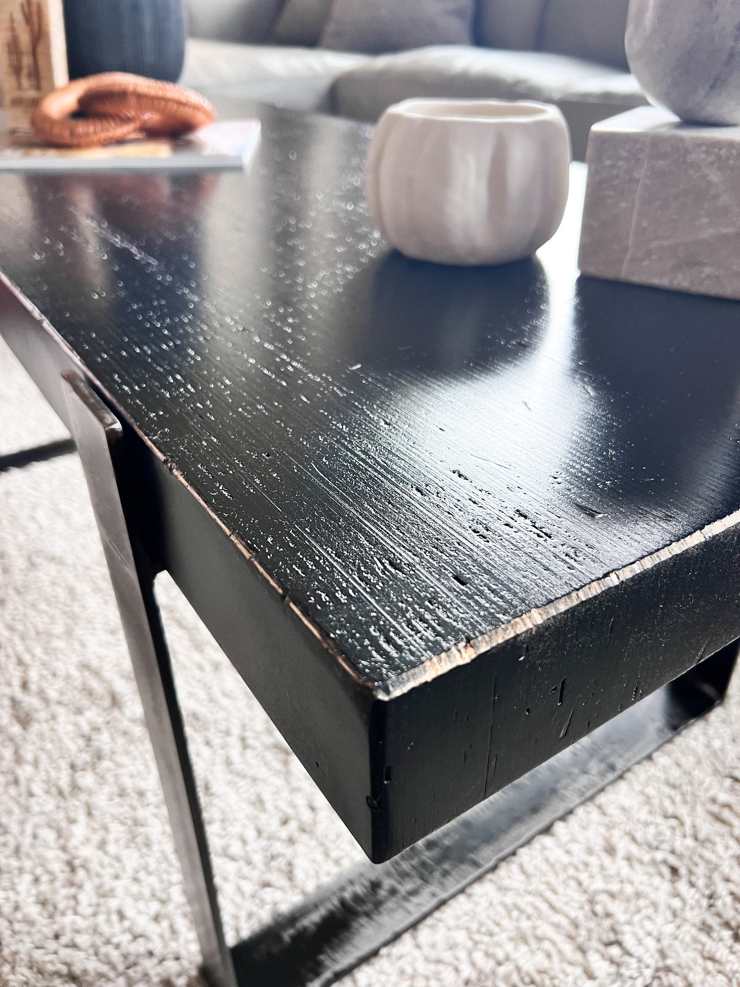 Modern Black Coffee Table, Recycled Materials LOCAL PICKUP ONLY