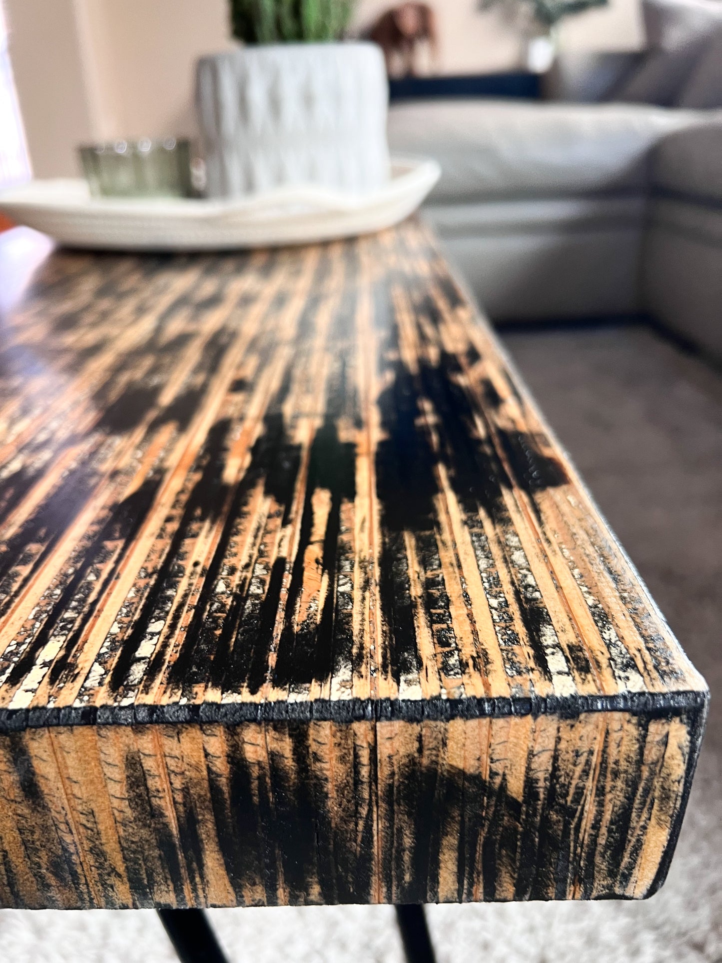 Modern Retro Distressed Coffee Table, Recycled Materials LOCAL PICKUP ONLY