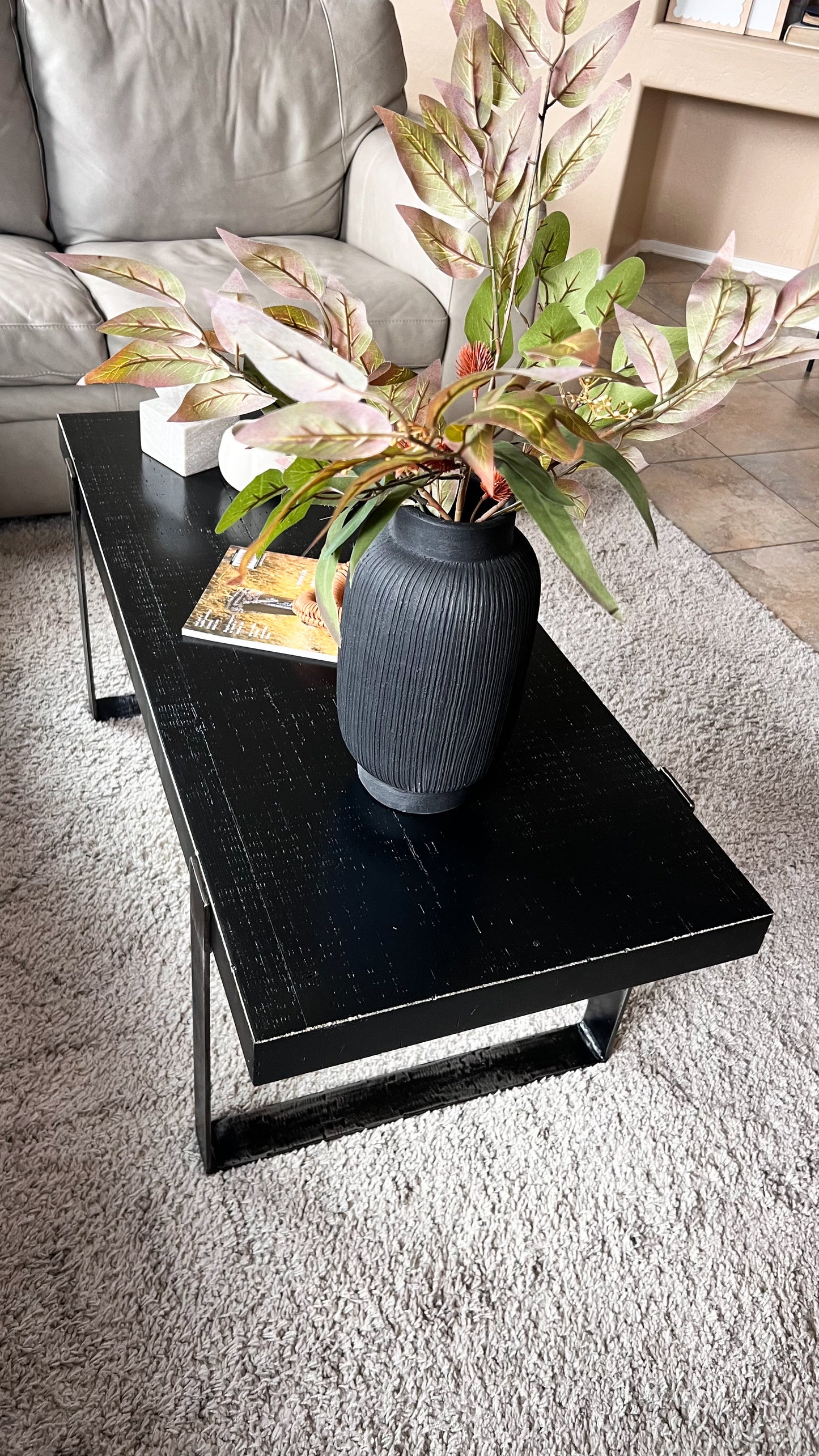Modern Black Coffee Table, Recycled Materials LOCAL PICKUP ONLY