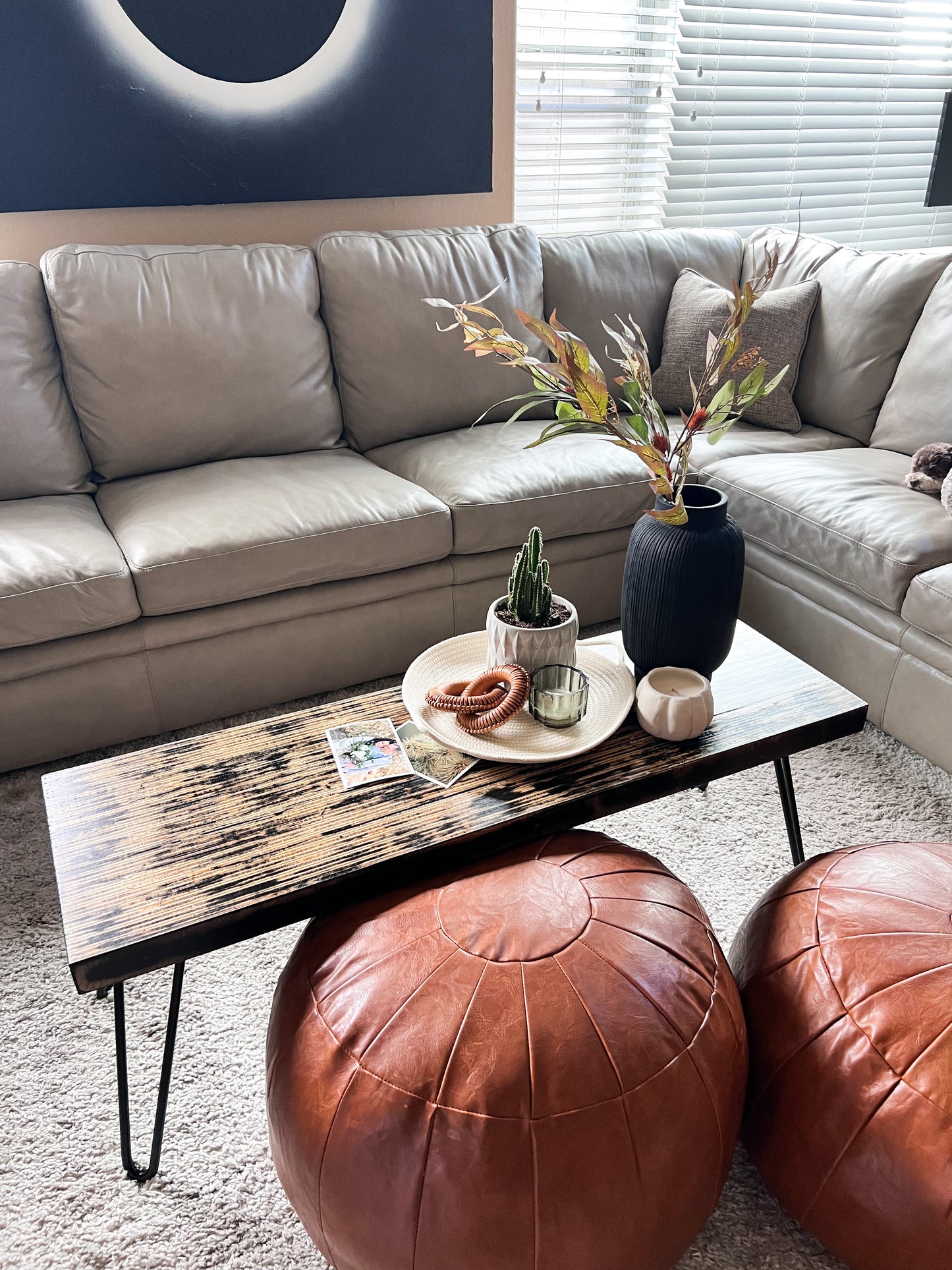 Modern Retro Distressed Coffee Table, Recycled Materials LOCAL PICKUP ONLY