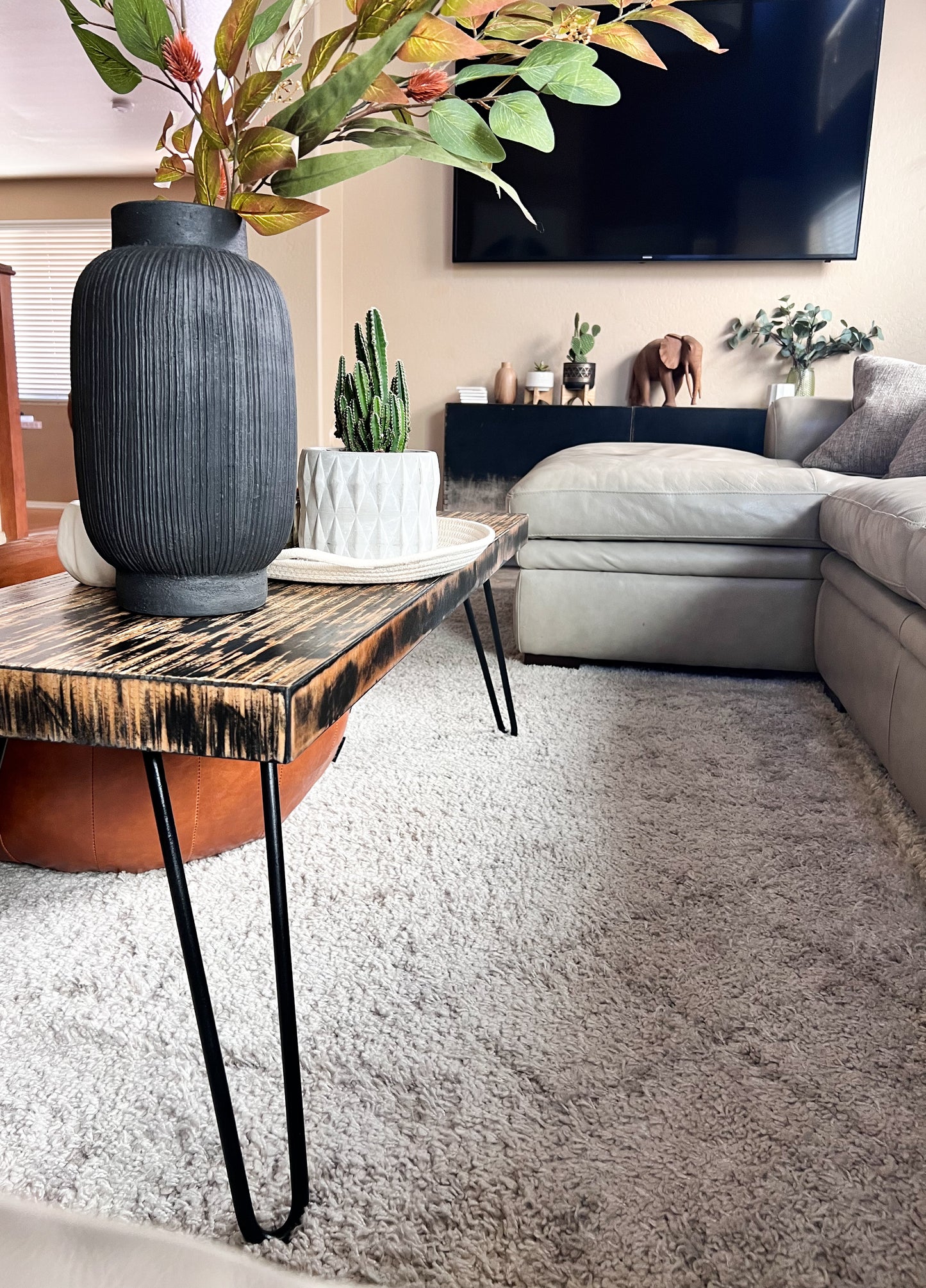 Modern Retro Distressed Coffee Table, Recycled Materials LOCAL PICKUP ONLY