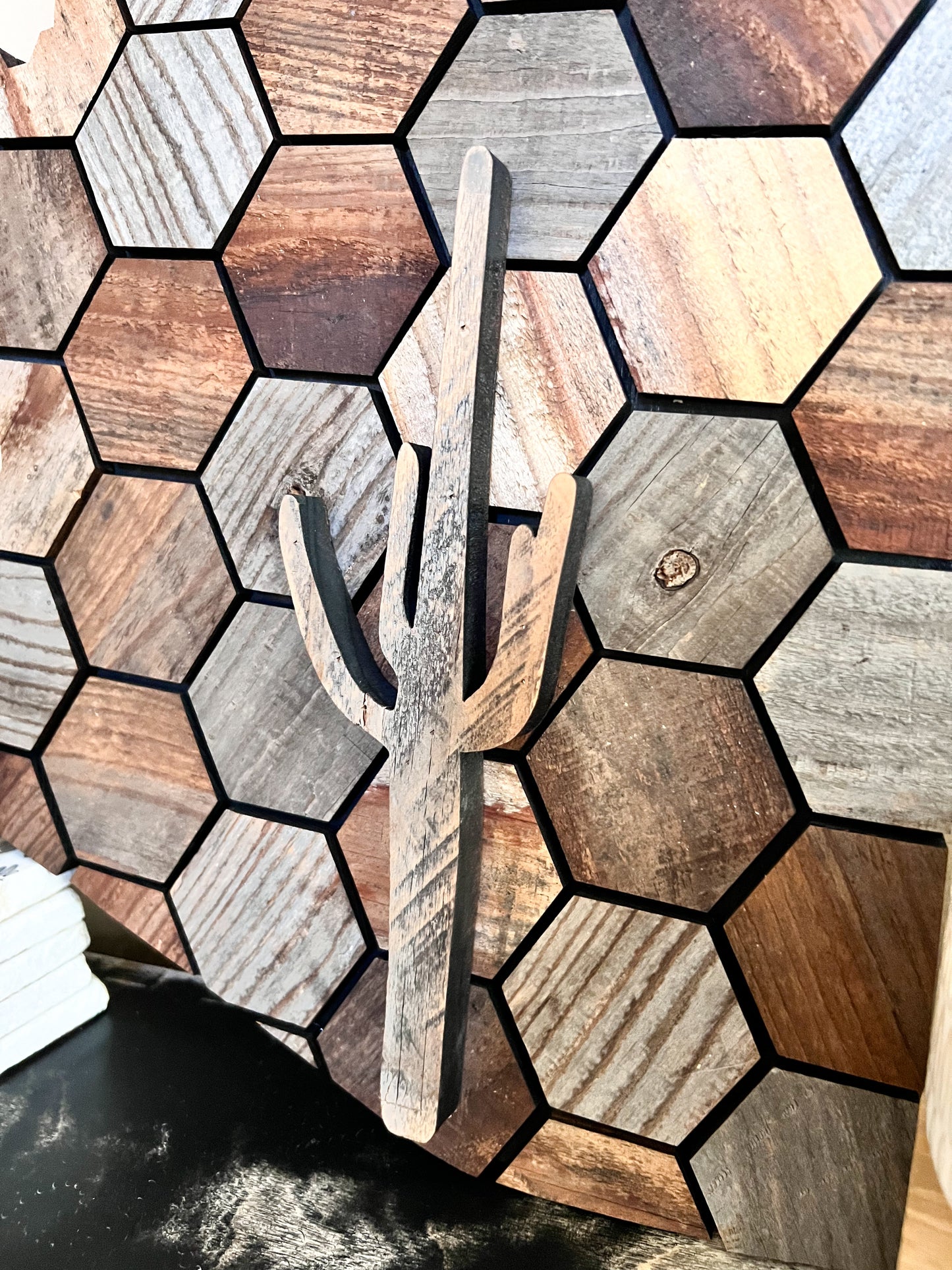 Hexagon Barn Wood Arizona with Cactus