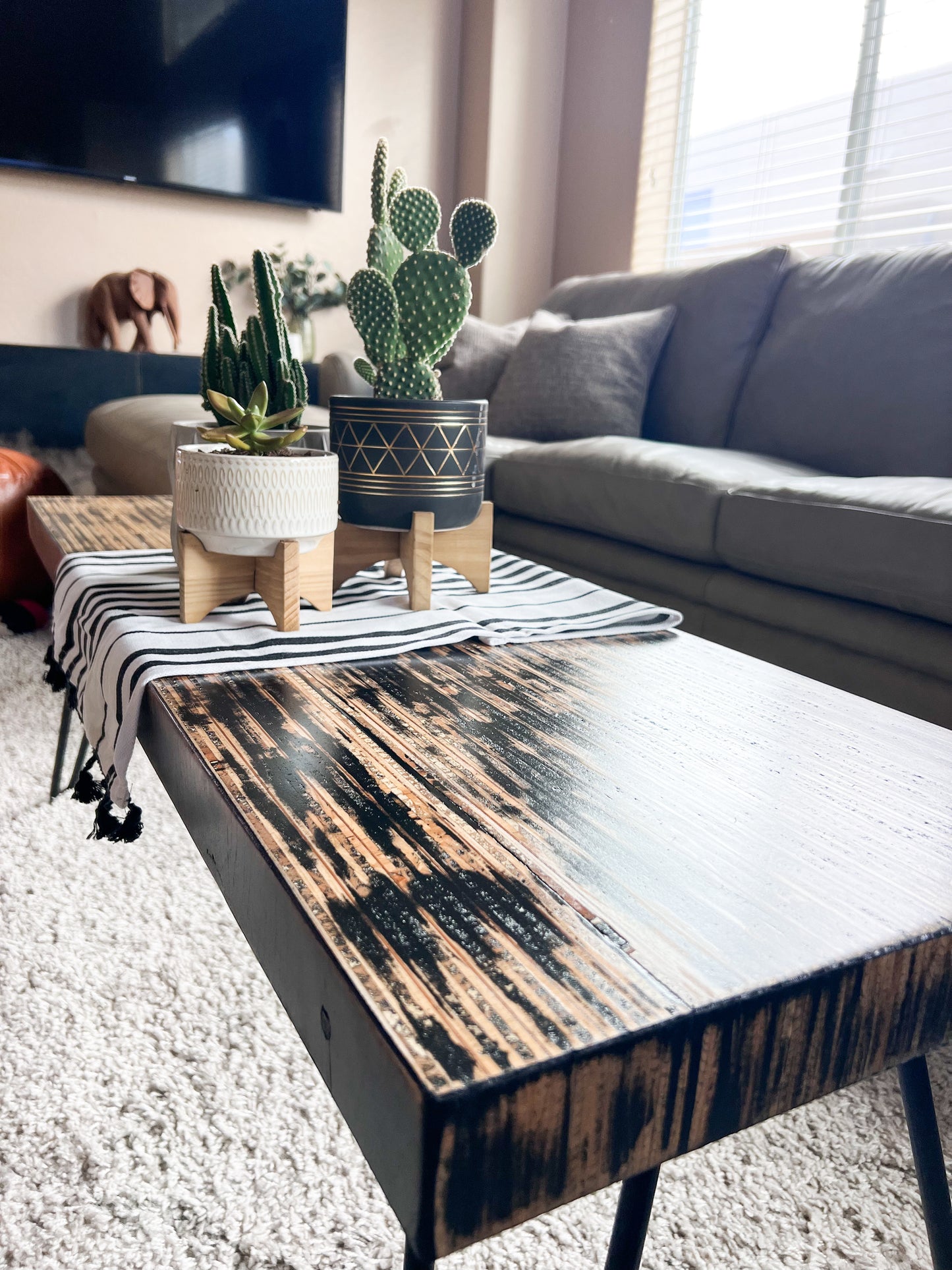 Modern Retro Distressed Coffee Table, Recycled Materials LOCAL PICKUP ONLY