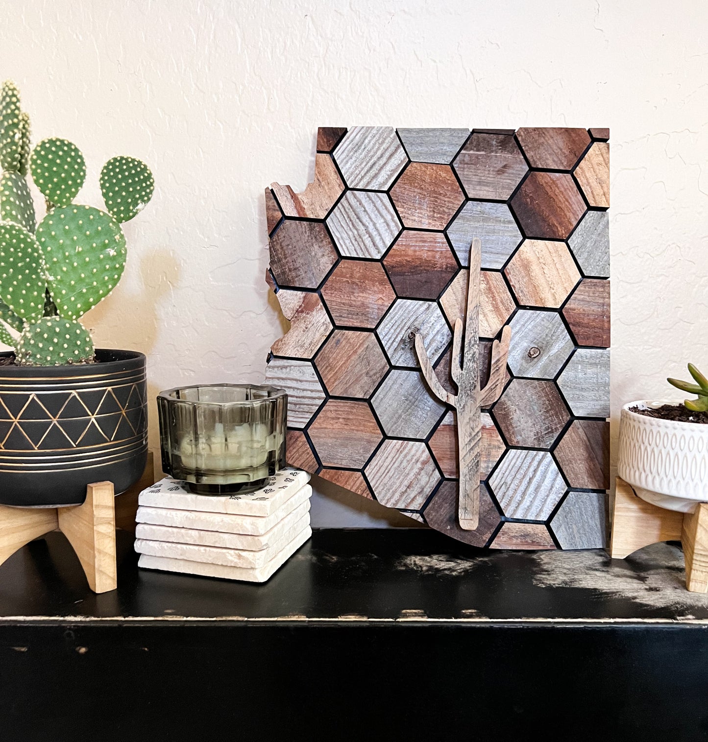 Hexagon Barn Wood Arizona with Cactus