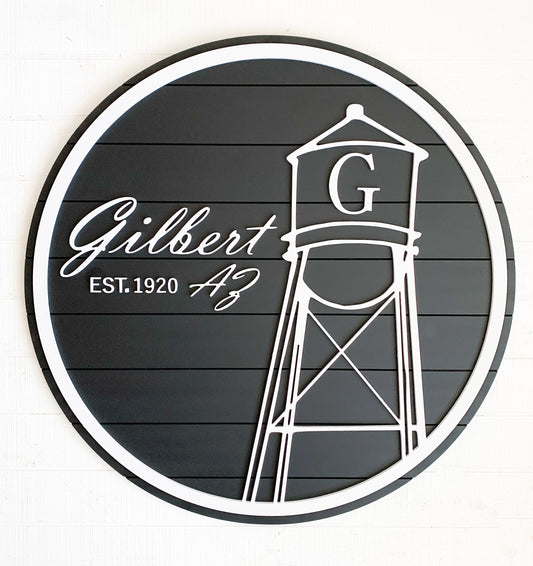 Large Circle Gilbert AZ Wood Sign