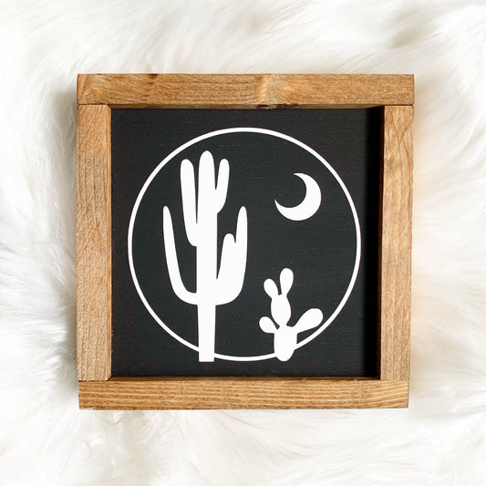 Cactus Moon Small Wood Sign