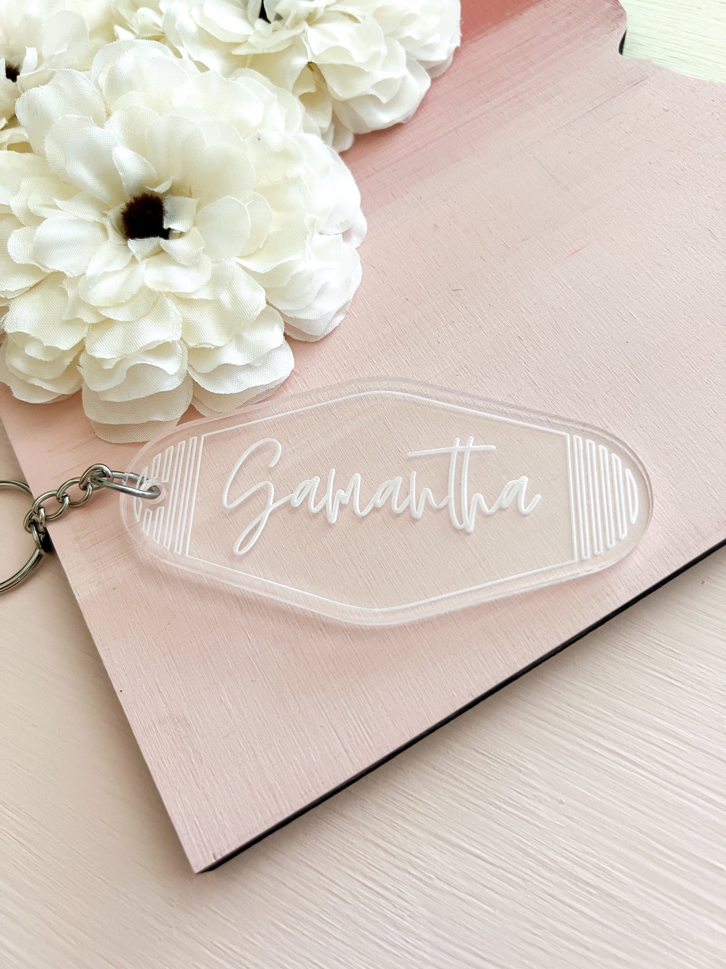 Personalized Engraved Clear Acrylic Motel Keychain
